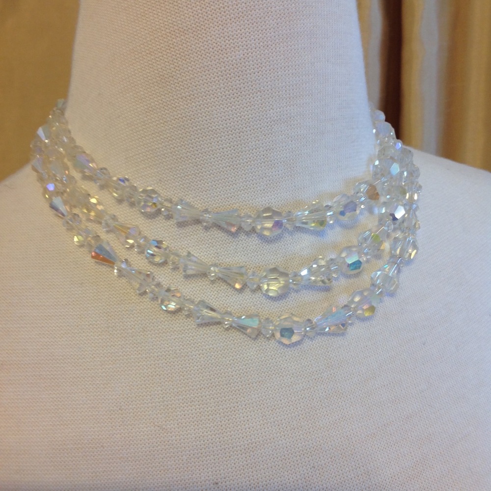 Crystal Three Strand Necklace Vintage